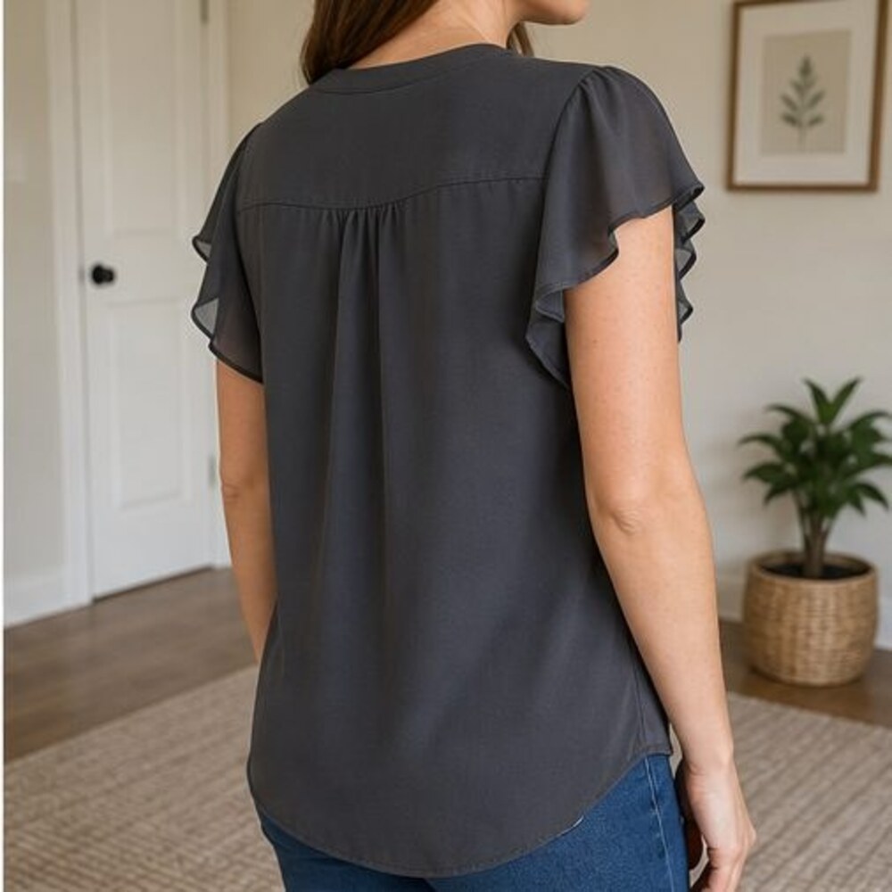 Charcoal Ruffle Blouse - Picture 3 of 6